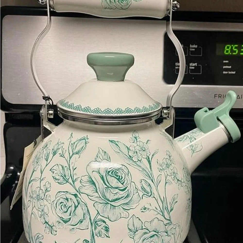 The Pioneer Woman Green and White Floral Teapot